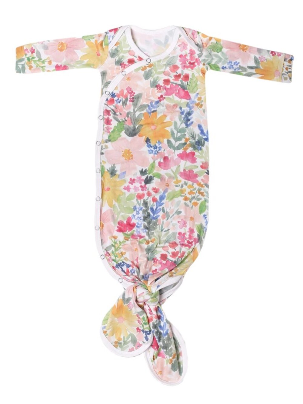 Copper Pearl Newborn Knotted Gown in "Lark" Print